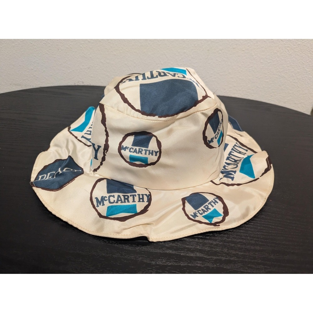 Vintage McCarthy Political Campaign Fabric Bucket Hat Peace Logo White 1968 Rare